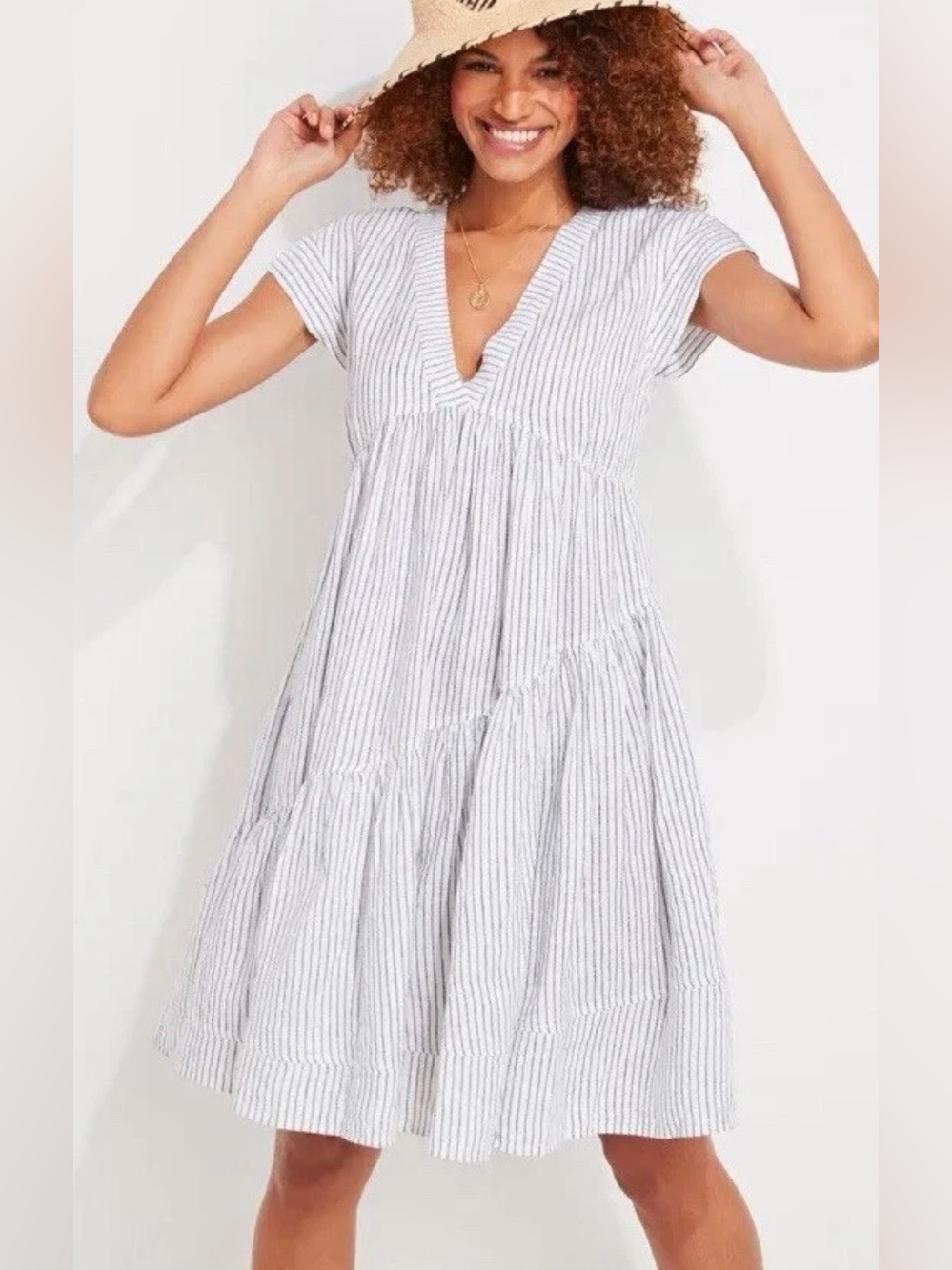 Vineyard Vines Jet Stripe Tiered Linen Dress XS Beach St Barth Coastal Boho